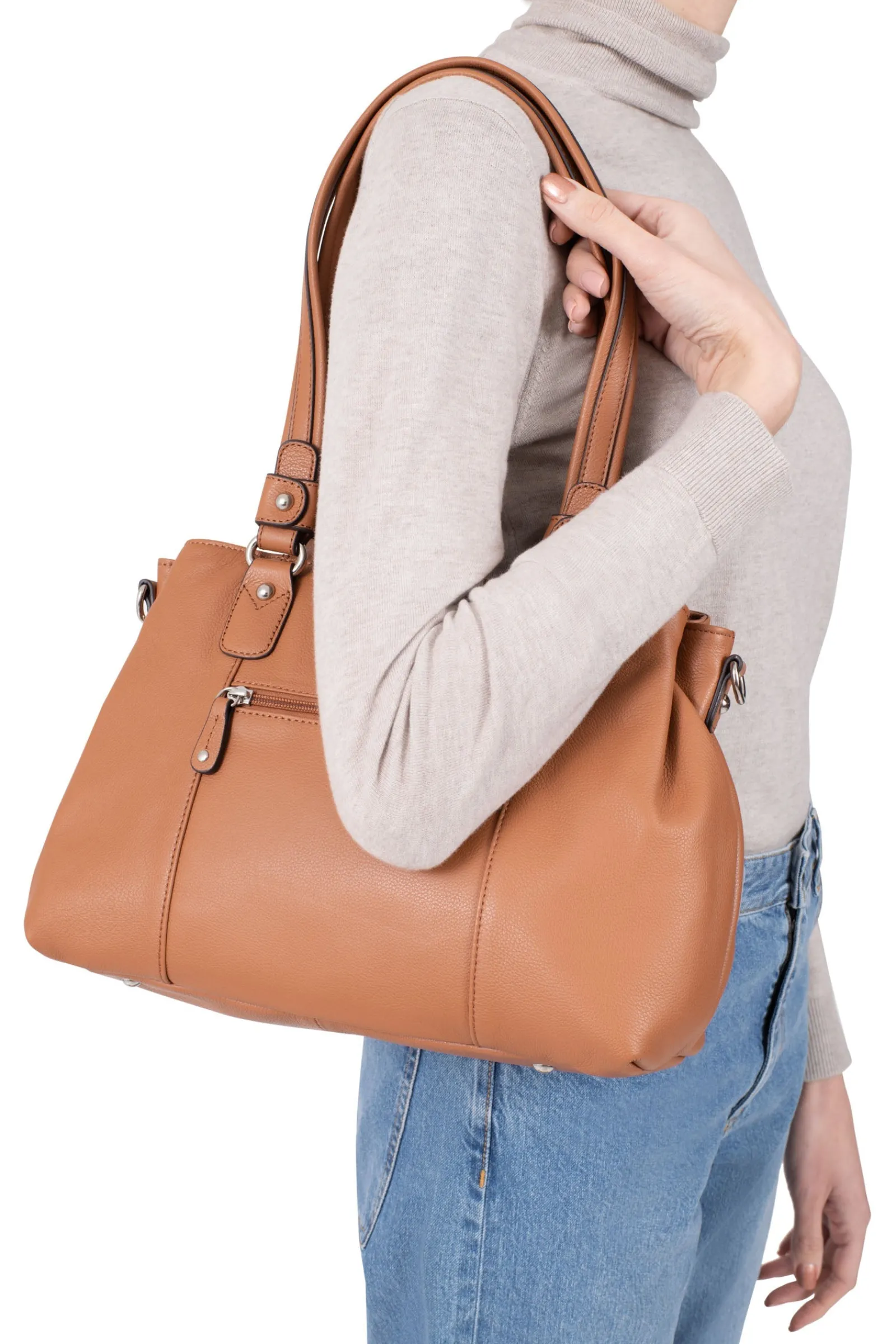 Women Hexagona Shoulder Bag<Shoulder bag with 2 handles - Leather